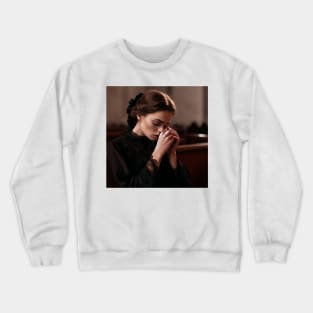 Girl crying in a moment of mourning and the comfort of faith Crewneck Sweatshirt